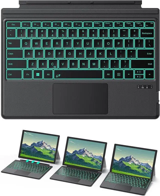 Main image of TECURS Wireless Keyboard for Microsoft Surface Pro 7/7+/6/5/4/3 (12.3 inch), Bluetooth Connection 7-Colors Backlight Keyboard Type Cover with Touchpad, Rechargeable Ultra-Thin Design