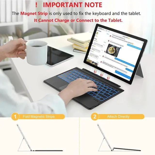 Alt view image 3 of 7 - TECURS Wireless Keyboard for Microsoft Surface Pro 7/7+/6/5/4/3 (12.3 inch), Bluetooth Connection 7-Colors Backlight Keyboard Type Cover with Touchpad, Rechargeable Ultra-Thin Design
