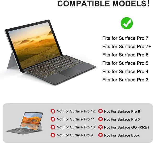 Alt view image 4 of 7 - TECURS Wireless Keyboard for Microsoft Surface Pro 7/7+/6/5/4/3 (12.3 inch), Bluetooth Connection 7-Colors Backlight Keyboard Type Cover with Touchpad, Rechargeable Ultra-Thin Design