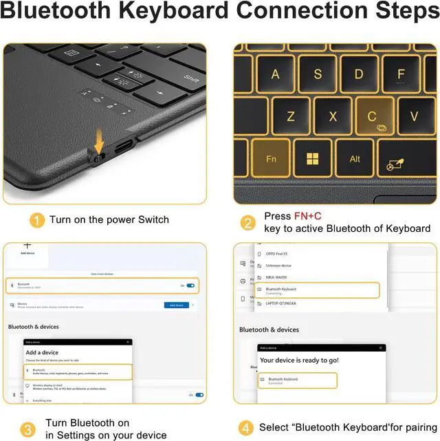 Alt view image 5 of 7 - TECURS Wireless Keyboard for Microsoft Surface Pro 7/7+/6/5/4/3 (12.3 inch), Bluetooth Connection 7-Colors Backlight Keyboard Type Cover with Touchpad, Rechargeable Ultra-Thin Design