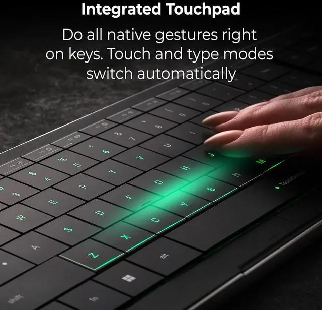 Alt view image 2 of 7 - CLVX 1 Wireless Touchpad Keyboard | Bluetooth & USB-C | Low Profile, RGB Backlit, Touch Sliders, Quiet Scissor Keys | Compatible with Windows/Linux/MacOS | Ergonomic Typing
