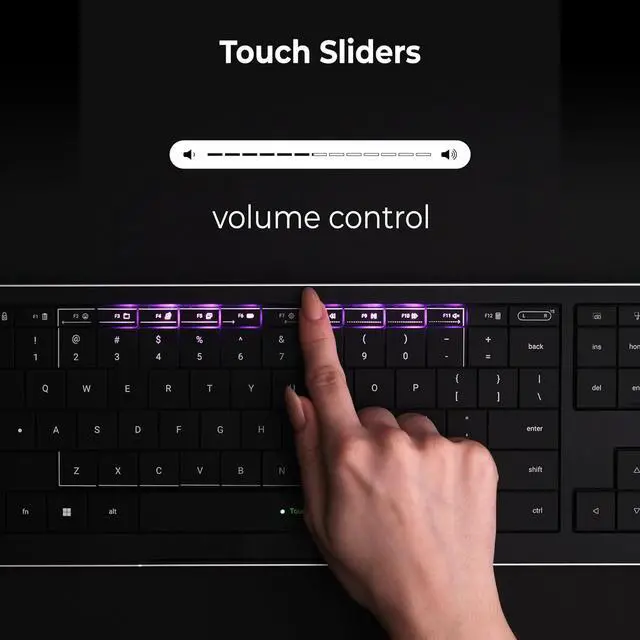 Alt view image 7 of 7 - CLVX 1 Wireless Touchpad Keyboard | Bluetooth & USB-C | Low Profile, RGB Backlit, Touch Sliders, Quiet Scissor Keys | Compatible with Windows/Linux/MacOS | Ergonomic Typing