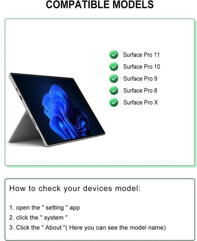 Alt view image 2 of 7 - Surface Pro Keyboard for Pro 11/10/9/8/X, Wireless Bluetooth Surface Keyboard with 12 Gesture Touchpad, 7 Colors Backlit, Smart Sleep/Wake, Rechargeable Battery