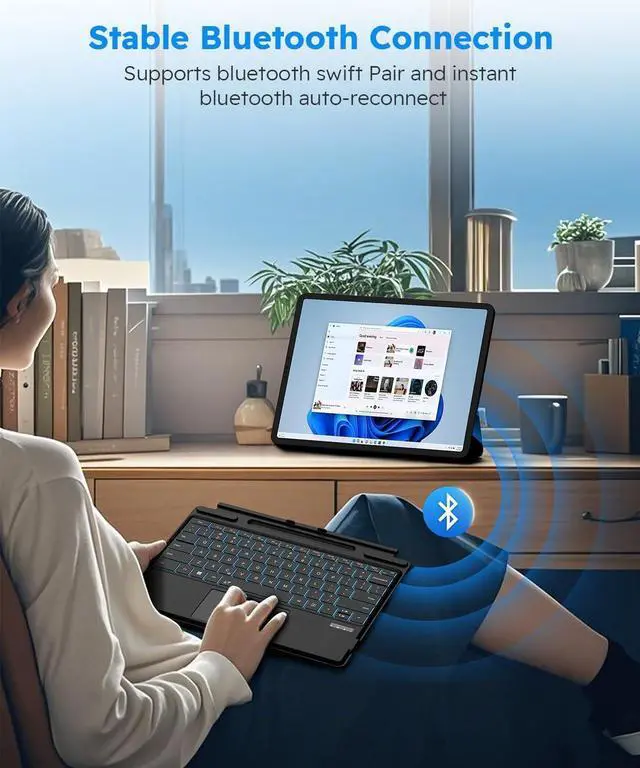 Alt view image 3 of 7 - Surface Pro Keyboard for Pro 11/10/9/8/X, Wireless Bluetooth Surface Keyboard with 12 Gesture Touchpad, 7 Colors Backlit, Smart Sleep/Wake, Rechargeable Battery