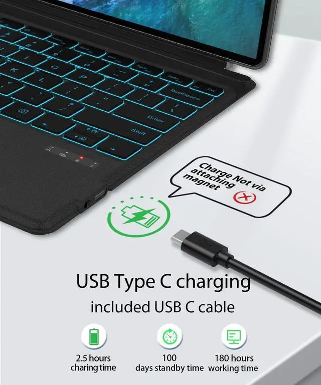 Alt view image 7 of 7 - Surface Pro Keyboard for Pro 11/10/9/8/X, Wireless Bluetooth Surface Keyboard with 12 Gesture Touchpad, 7 Colors Backlit, Smart Sleep/Wake, Rechargeable Battery