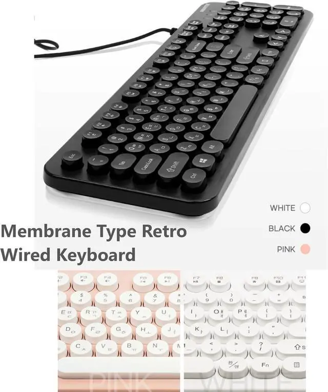 Alt view image 2 of 7 - GASHINA STORY Korean/English Keyboard Retro and Simple Design Full Size Keyboard for Desktop, Computer, Notebook, Laptop (Black)