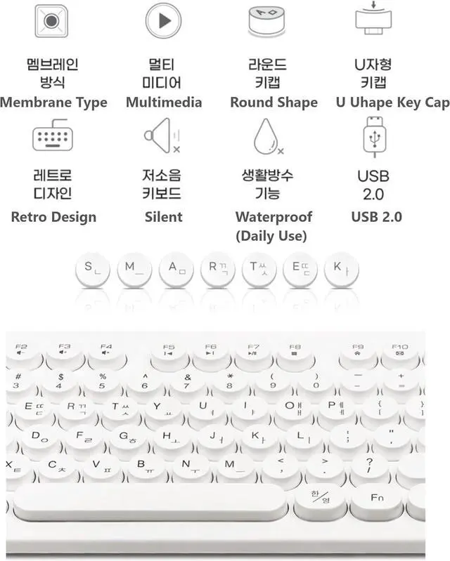 Alt view image 4 of 7 - GASHINA STORY Korean/English Keyboard Retro and Simple Design Full Size Keyboard for Desktop, Computer, Notebook, Laptop (Black)