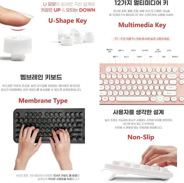 Alt view image 5 of 7 - GASHINA STORY Korean/English Keyboard Retro and Simple Design Full Size Keyboard for Desktop, Computer, Notebook, Laptop (Black)
