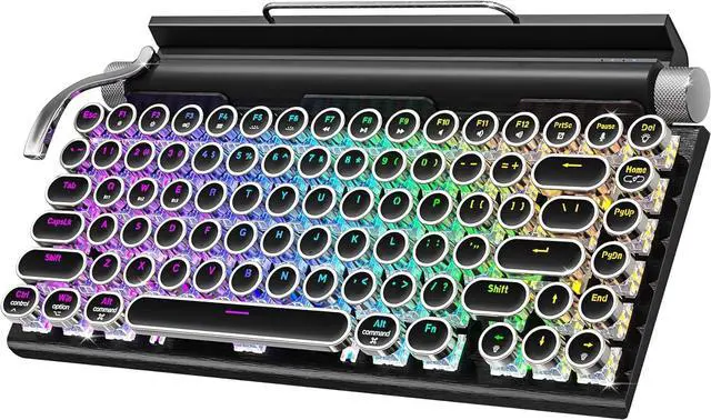 Main image of Retro Typewriter Wireless Mechanical Gaming Keyboard, Bluetooth 5.0 Office Computer Vintage Keyboards 83-Key Blue Switches Punk Round Keycap, LED Backlight, Compatible with PC/Laptop/Pad/Phone, Black