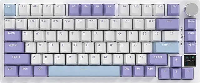 Main image of AJAZZ AK820 Pro 75% Gasket RGB Wireless Mechanical Keyboard with TFT Screen, Volume knob, Bluetooth/2.4G/Wired 3-Modes, Compact 82 Hot-Swap Keys, Tricolor PBT Keycap, 4000 mAh (Purple&Blue 3-Modes)