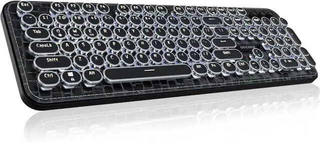Main image of Typewriter Keyboard with Faux Leather Panel, Wireless 2.4G/Bluetooth/Wired USB-C, Aesthetic Mechanical Gaming Keyboard 104-Key Clicky Blue Switch, Retro Round Keycap, White LED Backlit, Black
