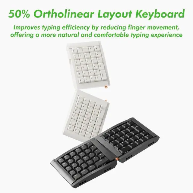 Alt view image 3 of 7 - 07Israfel 50% Ergo-Split Low-Profile Mechanical Keyboard, 56-Key Ortho, Lego-Compatible Case, Wired, Linear Switch, Gasket Mount, Hot-Swappable, RGB, QMK, Vial, Full Kit, (Black)