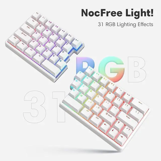Alt view image 2 of 7 - Lite: Wireless Ergonomic Split Mechanical Keyboard with Poron Foam RGB Palm Rest, Hot Swappable, Compact 60% Layout, PBT Keycaps Programmable for Mac & Windows(Tactile,New Premium Version)