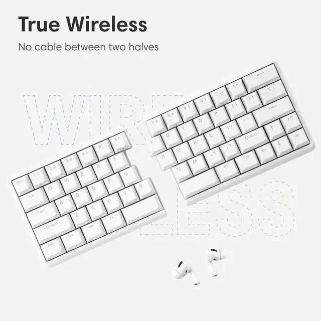 Alt view image 6 of 7 - Lite: Wireless Ergonomic Split Mechanical Keyboard with Poron Foam RGB Palm Rest, Hot Swappable, Compact 60% Layout, PBT Keycaps Programmable for Mac & Windows(Tactile,New Premium Version)