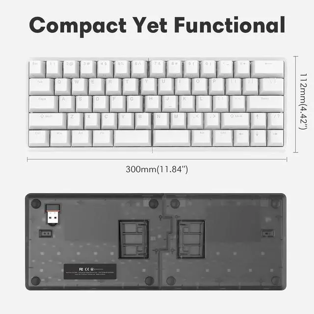 Alt view image 5 of 7 - Lite: Wireless Ergonomic Split Mechanical Keyboard with Poron Foam RGB Palm Rest, Hot Swappable, Compact 60% Layout, PBT Keycaps Programmable for Mac & Windows(Tactile,New Premium Version)