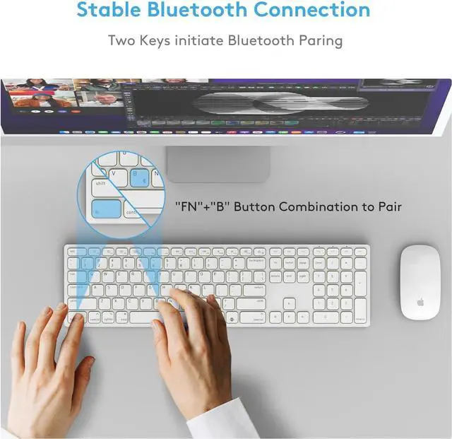 Alt view image 3 of 7 - Wireless Bluetooth Keyboard with Numeric Keypad for Apple Mac OS, Rechargeable, Works with iMac, Mac mini/Pro, MacBook Air/Pro, iPad