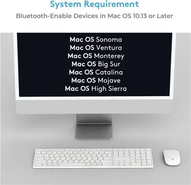 Alt view image 7 of 7 - Wireless Bluetooth Keyboard with Numeric Keypad for Apple Mac OS, Rechargeable, Works with iMac, Mac mini/Pro, MacBook Air/Pro, iPad