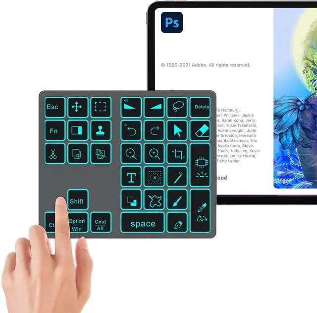 Main image of Doohoeek Bluetooth Shortcut Keyboard for Adobe Photoshop for PC Computer, Desktop, iPad & MacBook, PS Shortcut Hotkeys Keypad Rechargeable with 7-Color Backlit Key for MacOS, iOS & Windows