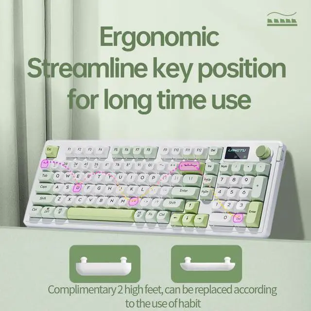 Alt view image 5 of 7 - L98 96% Membrane Keyboard,Tri-Mode Connectivity RGB Backlights,Rotary Knob+Screen,Gasket Mounted,Sa Profile Keycaps,98 Keys Software Programmable Gaming Keyboard for MAC/Win (Green)