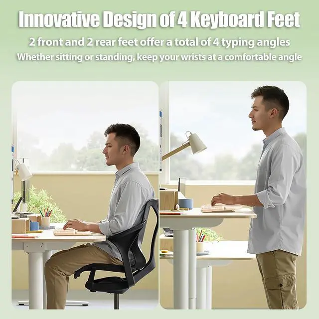 Alt view image 6 of 7 - Bow Split Ergonomic Keyboard Wireless with Cushioned Wrist & Palm Rest, Wireless 2.4G/Bluetooth/Wired USB-C, Comfortable Natural Typing, Compatible with Windows/Mac/PC/Laptop, Matcha Green