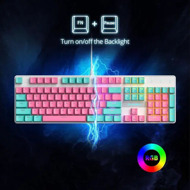 Alt view image 2 of 6 - surmen Full Size Creamy Keyboard with Number Pad, 104 Keys RGB Wired Pink Mechanical Gaming Keyboard Backlit with PBT Keycaps Linear Red Switch for Laptop Desktop PC Gamers104 Miami