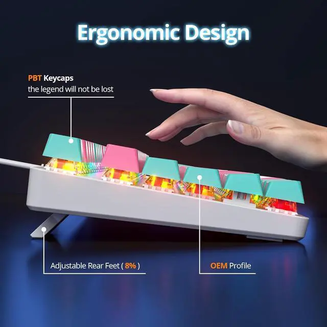 Alt view image 4 of 6 - surmen Full Size Creamy Keyboard with Number Pad, 104 Keys RGB Wired Pink Mechanical Gaming Keyboard Backlit with PBT Keycaps Linear Red Switch for Laptop Desktop PC Gamers104 Miami