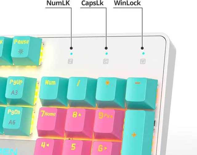 Alt view image 5 of 6 - surmen Full Size Creamy Keyboard with Number Pad, 104 Keys RGB Wired Pink Mechanical Gaming Keyboard Backlit with PBT Keycaps Linear Red Switch for Laptop Desktop PC Gamers104 Miami