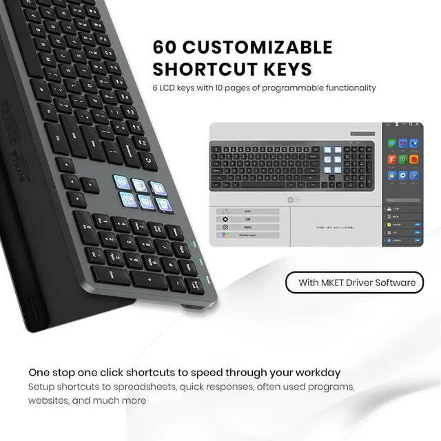 Alt view image 2 of 7 - Wired Keyboard with 60 Programmable Keys for Windows, Customizable LCD Shortcuts, Silent Typing, USB-A, Number Pad, Minimalist Backlighting, Magnetic Stand, for Graphic Design, Adobe, MS Office-Grey