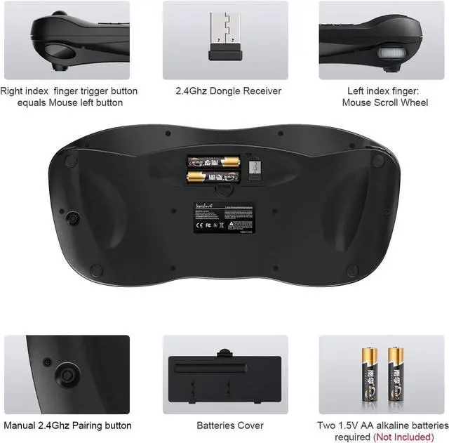 Alt view image 4 of 7 - Wireless Keyboard with Trackball Mouse, 2.4G Handheld Multimedia Keyboard Built in Trackball, Scroll Wheel & Hotkeys for HTPC, TV Box, Laptop, Desktop, Compatible with Windows, Mac, Android (Black)