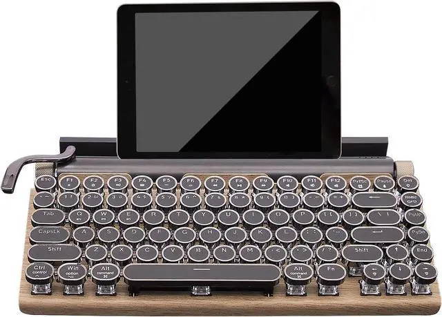 Main image of Retro Mechanical Keyboard, Punk Bluetooth Wireless & Wired, 75% Layout, LED Backlit, Round Keycaps, 83 Keys, for iOS/Android/Windows/Mac/iPad, Wood Color