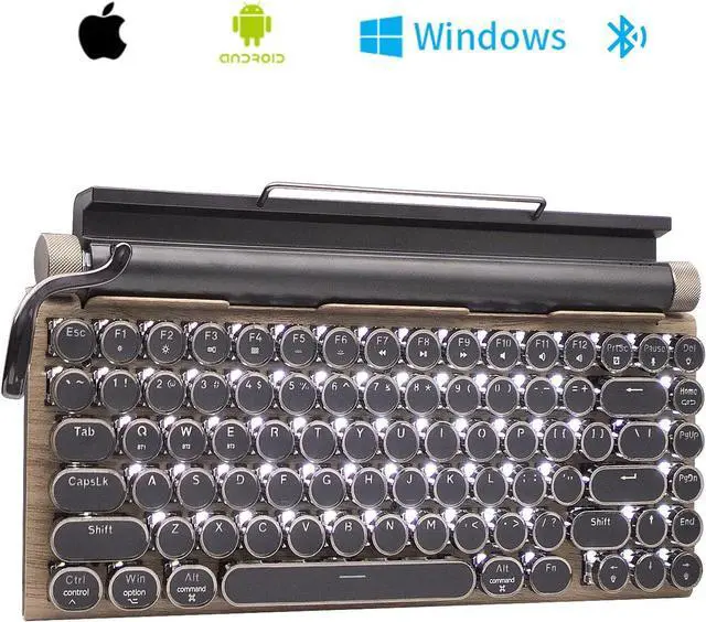 Alt view image 2 of 7 - Retro Mechanical Keyboard, Punk Bluetooth Wireless & Wired, 75% Layout, LED Backlit, Round Keycaps, 83 Keys, for iOS/Android/Windows/Mac/iPad, Wood Color