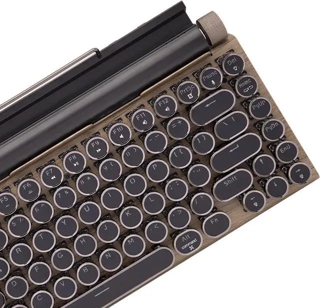 Alt view image 5 of 7 - Retro Mechanical Keyboard, Punk Bluetooth Wireless & Wired, 75% Layout, LED Backlit, Round Keycaps, 83 Keys, for iOS/Android/Windows/Mac/iPad, Wood Color