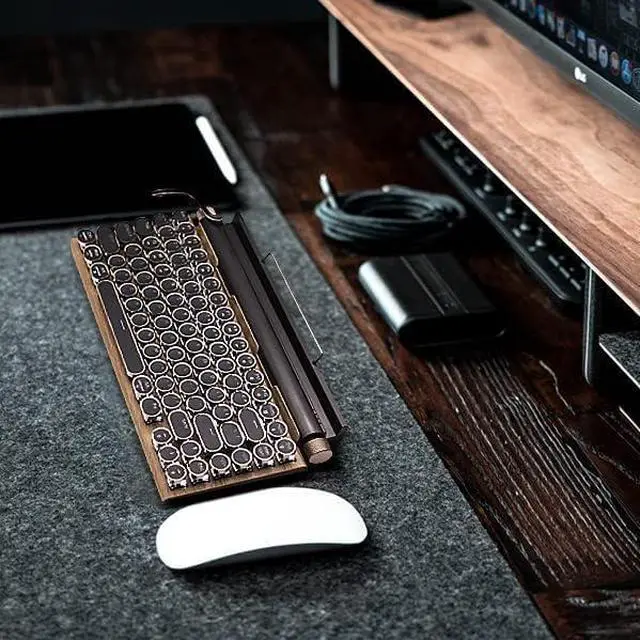 Alt view image 6 of 7 - Retro Mechanical Keyboard, Punk Bluetooth Wireless & Wired, 75% Layout, LED Backlit, Round Keycaps, 83 Keys, for iOS/Android/Windows/Mac/iPad, Wood Color