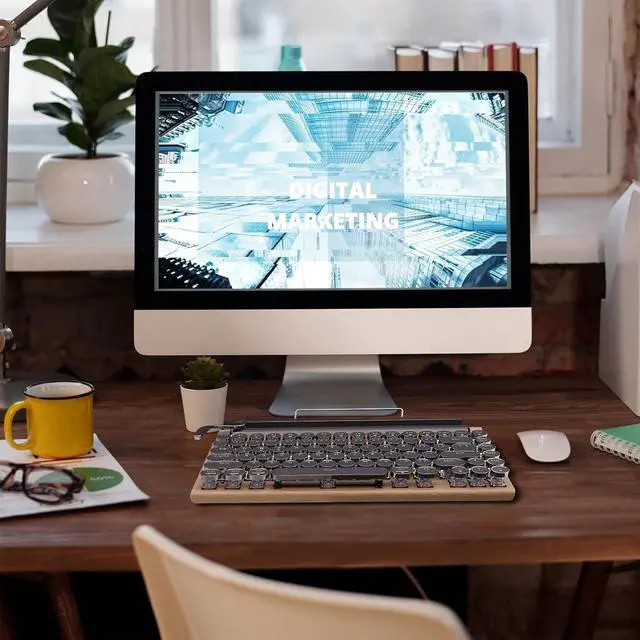 Alt view image 7 of 7 - Retro Mechanical Keyboard, Punk Bluetooth Wireless & Wired, 75% Layout, LED Backlit, Round Keycaps, 83 Keys, for iOS/Android/Windows/Mac/iPad, Wood Color