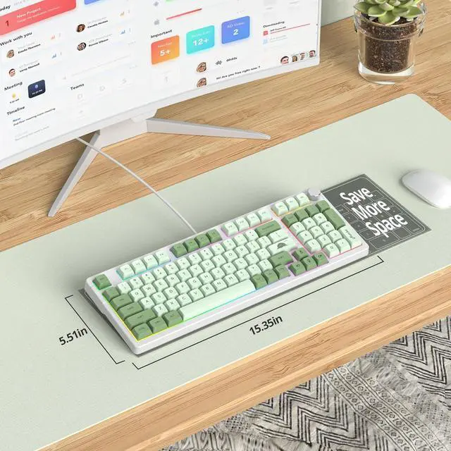 Alt view image 5 of 7 - Fogruaden Wired Creamy Mechanical Keyboard with Number Pad, Hot Swappable RGB Green Matcha Gaming Keyboard with Knob, 98 Key Full Layout, Custom Gasket Mount, Red Switch, NKRO 96% Keyboard for Win/Mac