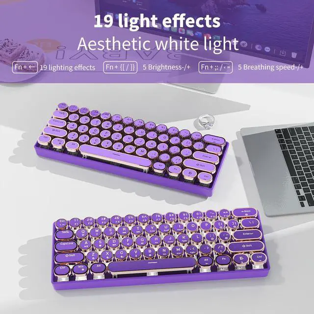 Alt view image 5 of 6 - EWEADN G61 Typewriter Keyboard Wireless Mechanical Keyboards, 60% Mini Typewriter Keyboards with White Backlit, Anti-Ghosting, Red Switch Bluetooth/2.4GHz/USB-C Cute Aesthetic Keyboard-Purple