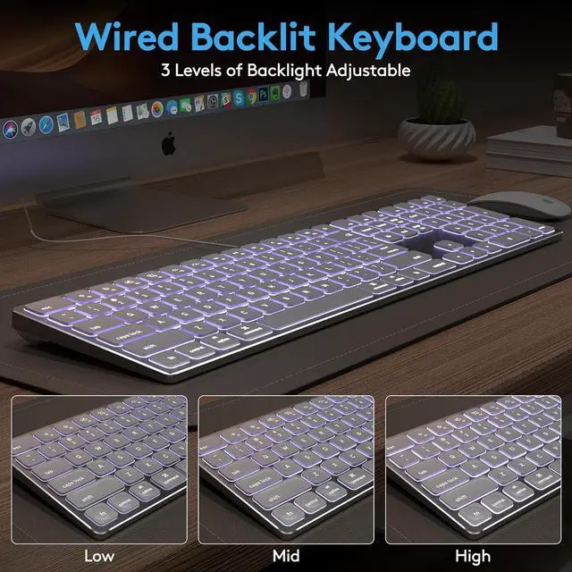 Alt view image 2 of 7 - White Aluminum Backlit Keyboard for Apple Mac OS,Plug-N-Play, USB-A/USB-C Wired Keyboard with Numeric Keypad for iMac/Mac mini or MacBook Laptop