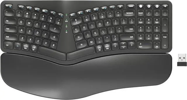 Main image of ROCK&ROWN Ergonomic Keyboard with Cushioned Wrist and Palm Rest,Bluetooth and 2.4G USB-C Rechargeable Wireless Comfortable Natural Split Keyboard for Multi-OS, Windows/Mac PC, Laptop (Black)