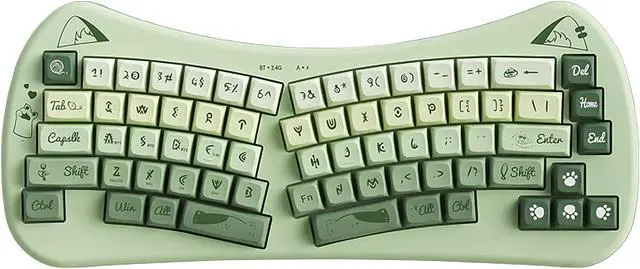 Main image of Bow Aesthetic Ergonomic Keyboard Cute Cat Alice Keyboard Tri-Mode Wireless 2.4G/Bluetooth 5.0/Wired USB-C Rechargeable Compact 68-Key for Multi-Device, Win/Mac/PC/Laptop, Matcha Green