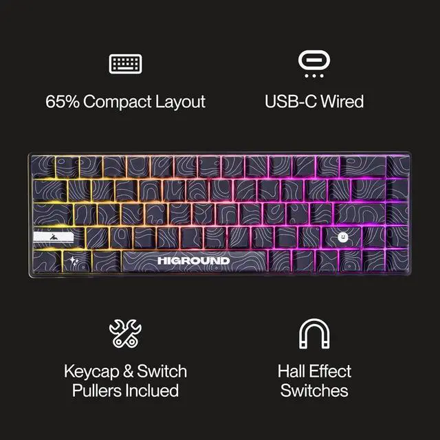Alt view image 4 of 7 - Higround Basecamp 65HE BLACKICE Keyboard, 65% Mechanical USB Wired PC Gaming Keyboard with Gateron KS-37 Magnetic Switches, Programable RGB, Hot-Swappable, Deep Thock Creamy Sounding, Pre-lubed