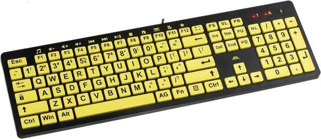 Main image of Clevy Low Vision Keyboard Large Print High Contrast USB Wired Computer Keyboard Yellow Keys with Black Letters - Oversized Print Big Letters Great for Visually Impaired Individuals and Seniors