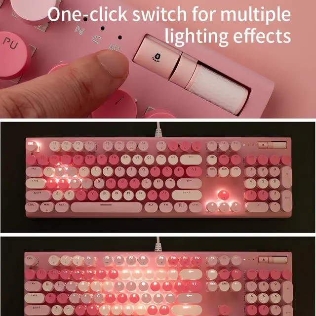 Alt view image 4 of 7 - Cute Pink Keyboard Wired, with White Backlit Typewriter, Volume Knob, Light Switch Button, and Foldable Stands, Full Size with Number Pad for Computer PC Lapto