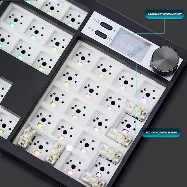 Alt view image 6 of 7 - GMK104 Mechanical Keyboard Barebones,VIA Programmable Wireless BT5.0/2.4G/Type-C Gasket Mounted HotSwap Custom Barebones Keyboard Kit Full Size RGB Gaming DIY Key Board with Screen&Knob (Black)