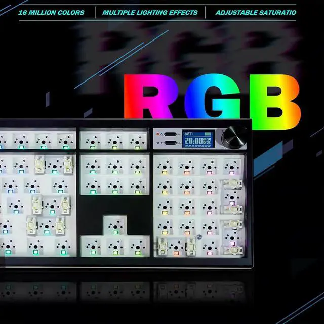 Alt view image 7 of 7 - GMK104 Mechanical Keyboard Barebones,VIA Programmable Wireless BT5.0/2.4G/Type-C Gasket Mounted HotSwap Custom Barebones Keyboard Kit Full Size RGB Gaming DIY Key Board with Screen&Knob (Black)