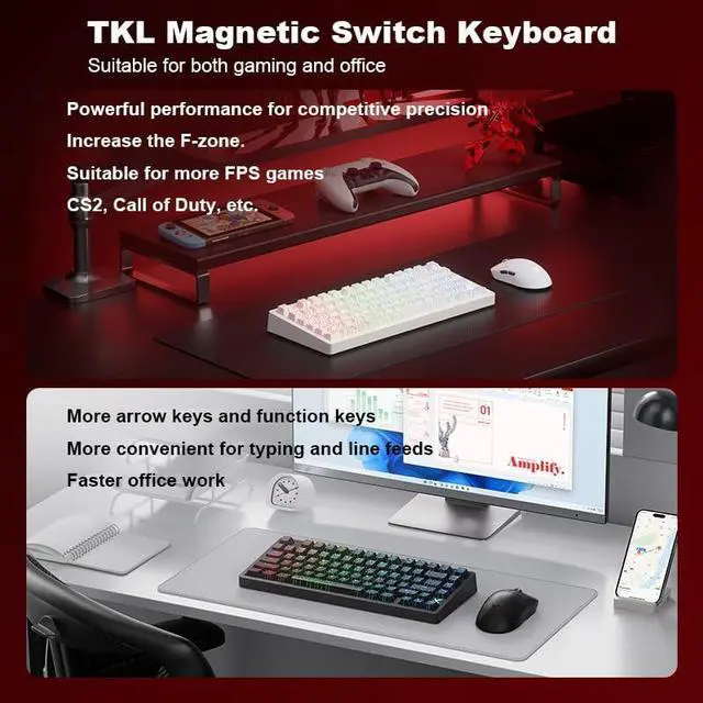 Alt view image 6 of 7 - Hyekit x MCHOSE Jet 75 75% Wired Magnetic Switch Mechanical Gaming Keyboard, Rapid Trigger Hall Effect Keyboard, Hyper-Fast Adjustable Actuation, 8K Hz Polling Rate, RGB HotSwap, for PC/Mac, White