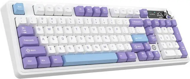 Alt view image 2 of 5 - AK980 97Keys Tri-Mode Full Mechanical Keyboard, Gasket-Mounted, Hot-Swappable, 1.14 TFT Smart Display, Bluetooth 5.1/2.4G Wireless/Wired, PBT Keycaps RGB Backlit (Purple, Gift Linear Switch)