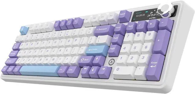Alt view image 3 of 5 - AK980 97Keys Tri-Mode Full Mechanical Keyboard, Gasket-Mounted, Hot-Swappable, 1.14 TFT Smart Display, Bluetooth 5.1/2.4G Wireless/Wired, PBT Keycaps RGB Backlit (Purple, Gift Linear Switch)