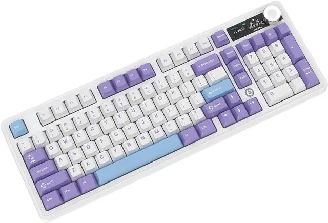 Alt view image 4 of 5 - AK980 97Keys Tri-Mode Full Mechanical Keyboard, Gasket-Mounted, Hot-Swappable, 1.14 TFT Smart Display, Bluetooth 5.1/2.4G Wireless/Wired, PBT Keycaps RGB Backlit (Purple, Gift Linear Switch)