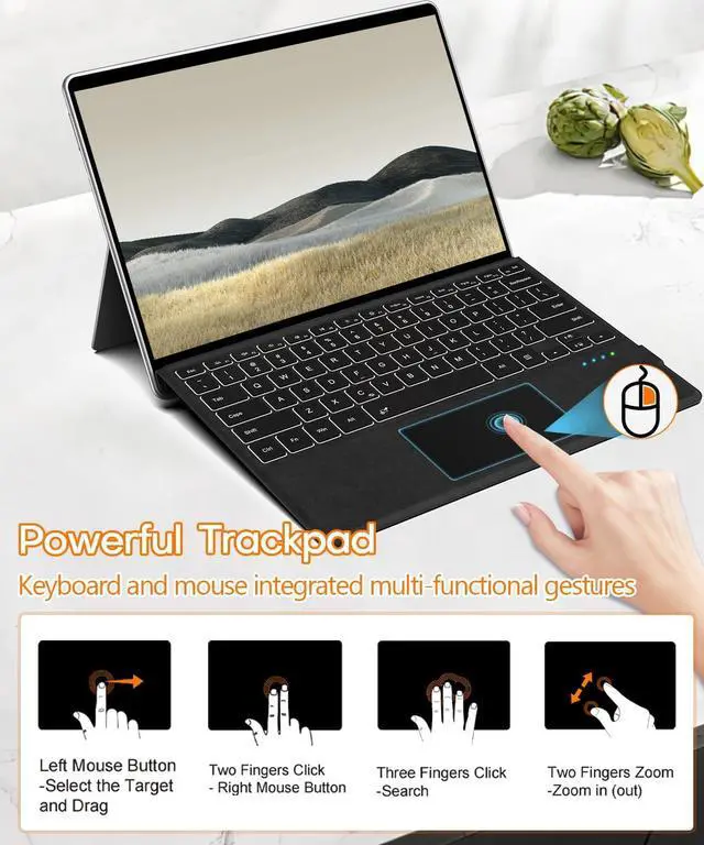 Alt view image 4 of 7 - Surface Keyboard for Surface Pro 7+/7/6/5/4/3, Surface Pro Type Cover, Ultra-Slim Portable Bluetooth 5.2 Wireless Keyboard with 7 Colors Backlit, Touchpad, Rechargeable Battery
