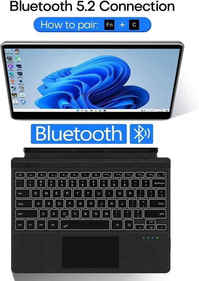 Alt view image 5 of 7 - Surface Keyboard for Surface Pro 7+/7/6/5/4/3, Surface Pro Type Cover, Ultra-Slim Portable Bluetooth 5.2 Wireless Keyboard with 7 Colors Backlit, Touchpad, Rechargeable Battery